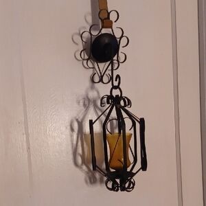 Home Interiors Black Metal Lantern Amber Globe